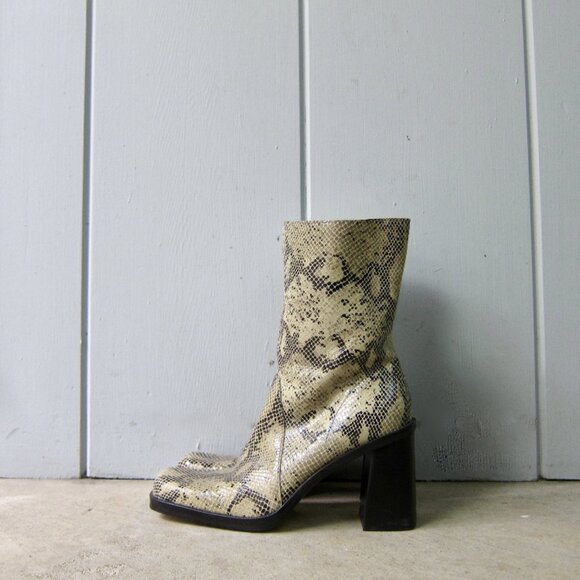 Snakeskin Leather Boots Midcalf Neutral Tan - Picture 10 of 10